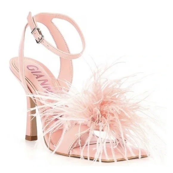 Gianni Bini Shoes - NEW Gianni Bini Neela Ostrich Feather Square Toe Dress Sandals in Mellow Rose
